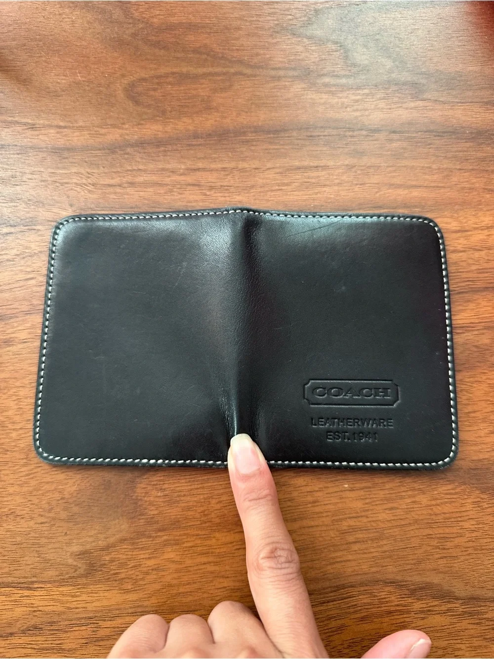 Vintage Coach Black Leather Fold Card Holder with Contrast Stitching